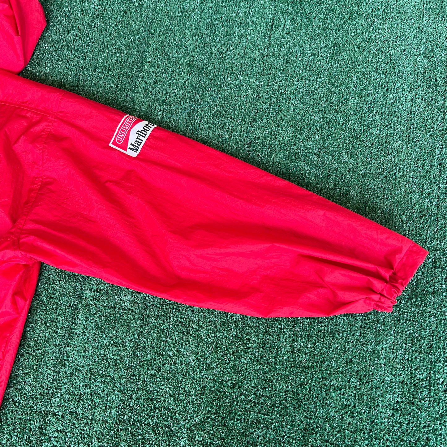 90s Marlboro Cigarettes Packable Red Hooded Windbreaker Jacket - Large