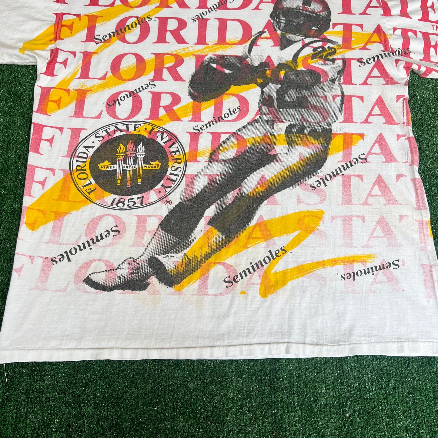 Vintage 90s Men's Florida State Seminoles FSU White AOP T-Shirt XL 26.25x28.75"