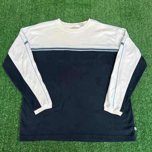 Vintage Y2K Men's Point Zero Navy Blue Striped White Ribbed Long Sleeve T-Shirt - XL