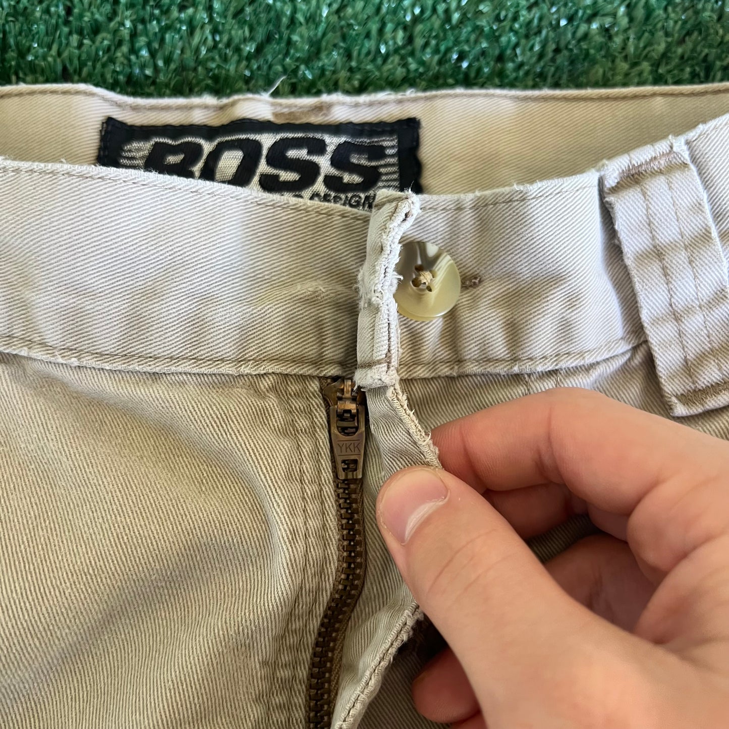 90s Y2K BOSS Baggy Straight Khaki Cargo Pants - 28x31"