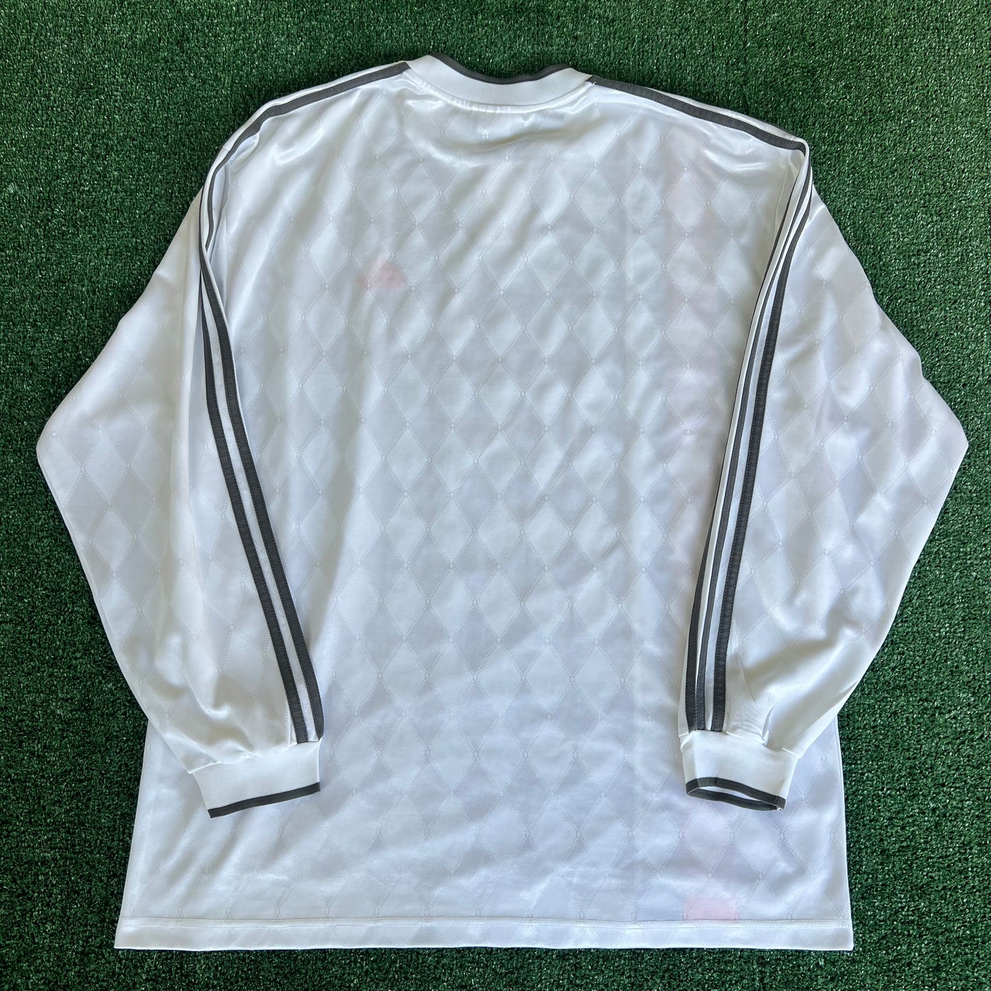 90s Adidas White Orange Gray Stripe Goalkeeper Soccer Jersey - XL