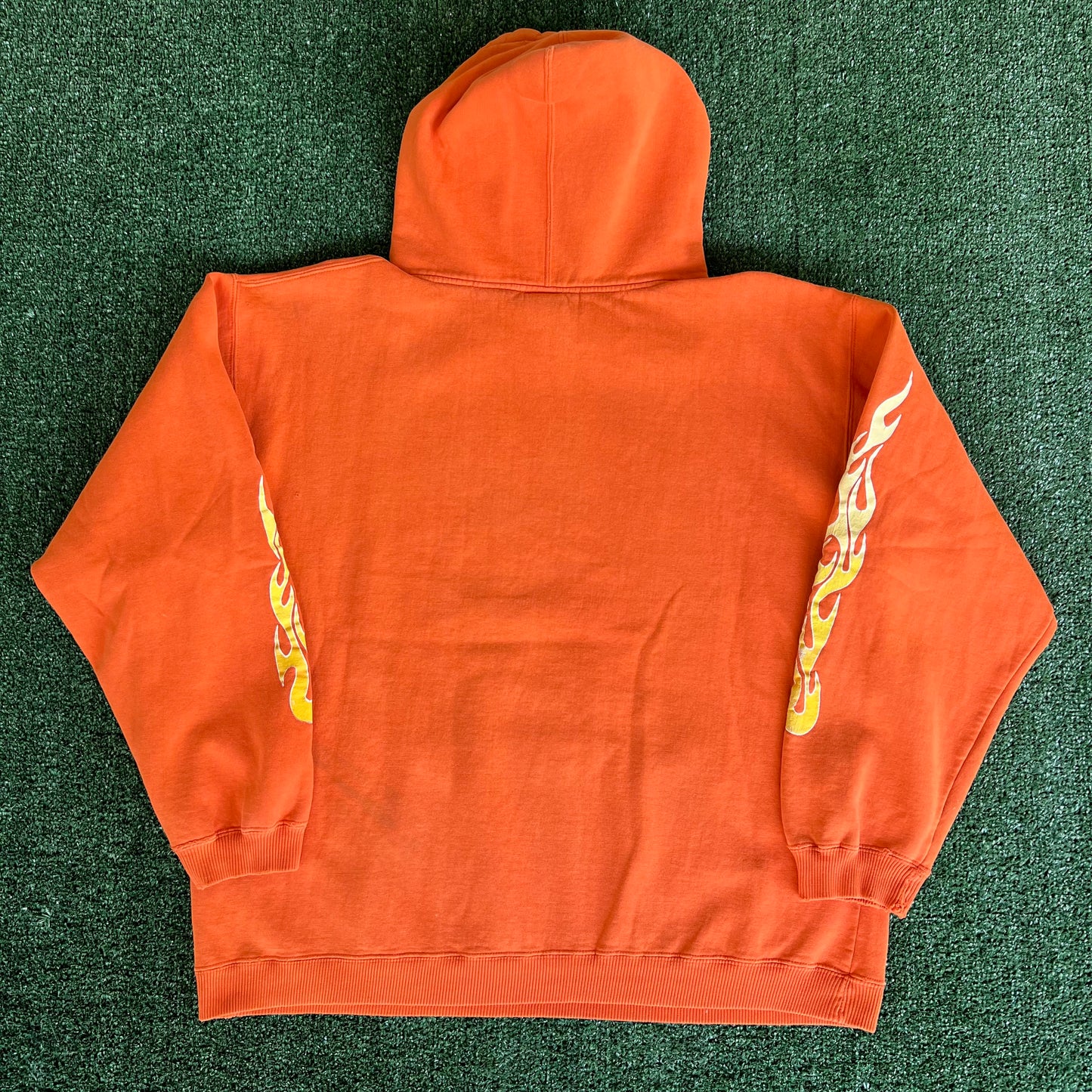 Y2K Year of The Dragon Tribal Flame Skate Distressed Faded Orange Hoodie - XL