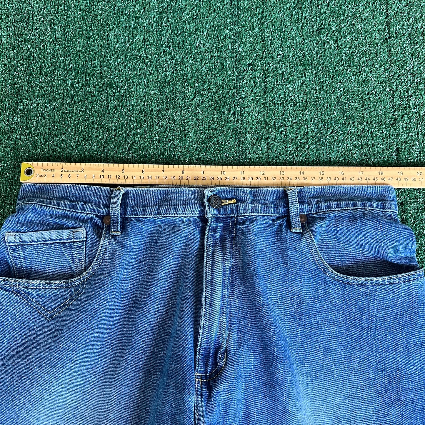Y2K Bad Boy Records Blue Baggy Wide-Leg Jeans - 37x33.5" 20" Opening