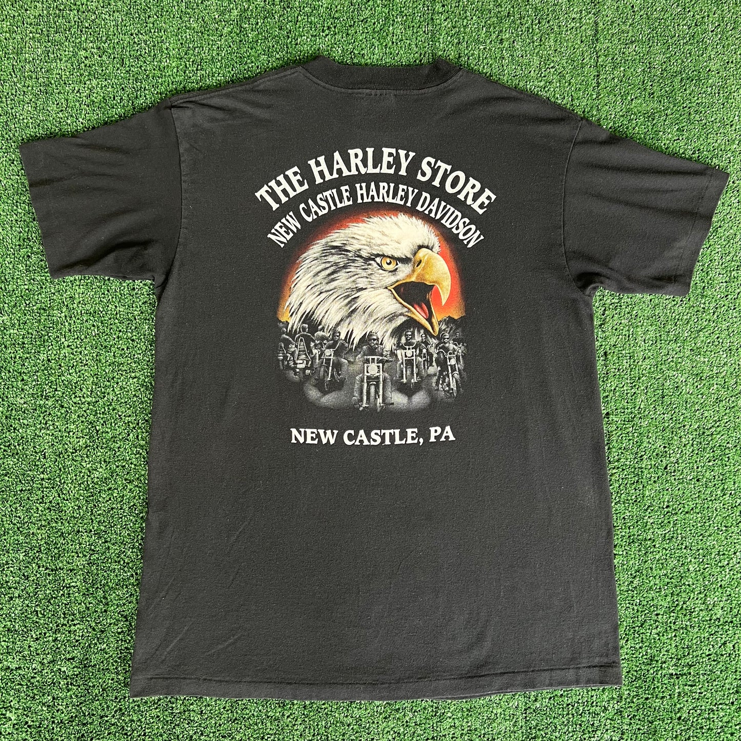 1992 3D Emblem Harley-Davidson Motorcycles American Biker Native American Skull Black T-Shirt - Large