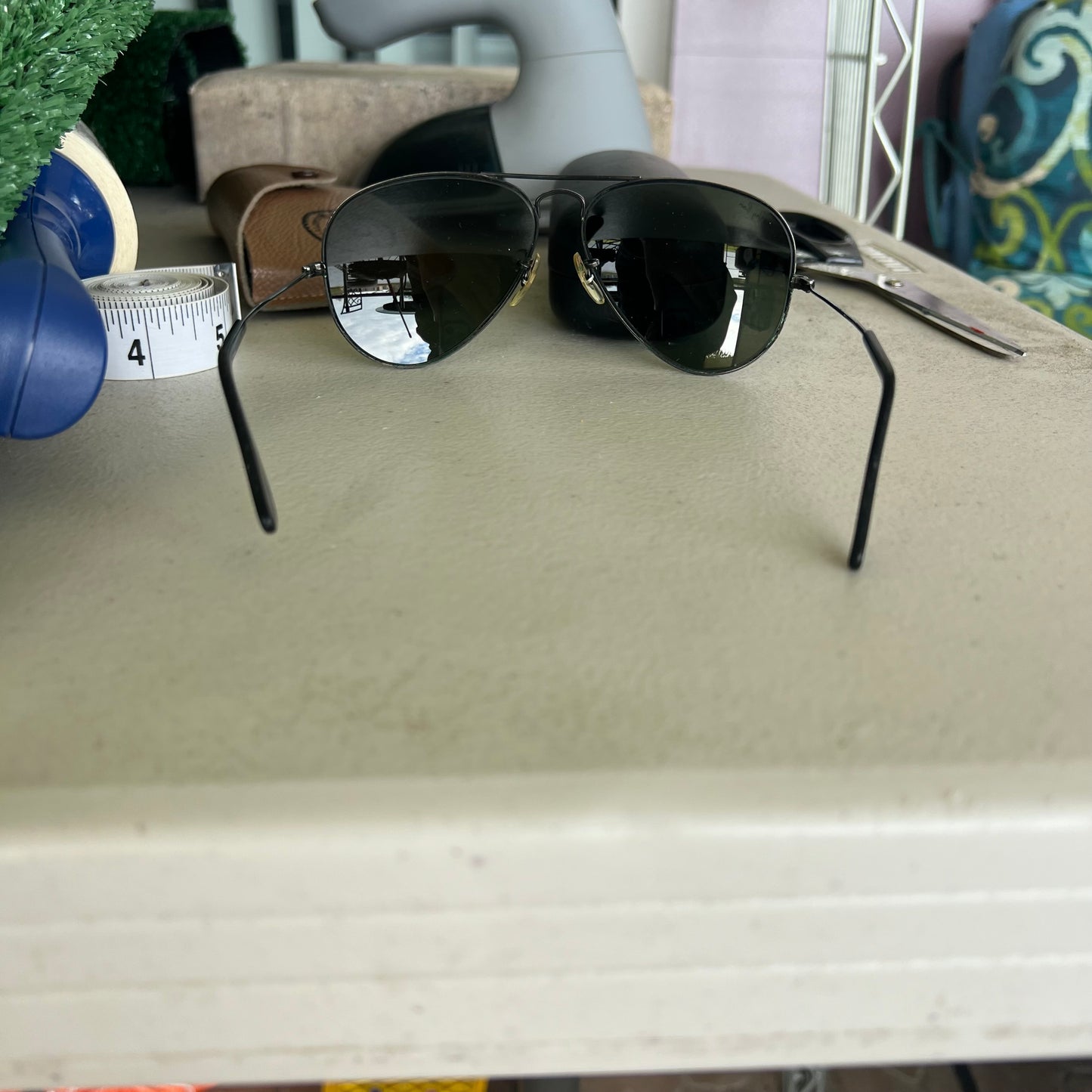 80s Ray-Ban Bausch & Lomb Black Frame Black Glass Lens Aviators 58-14 W Case