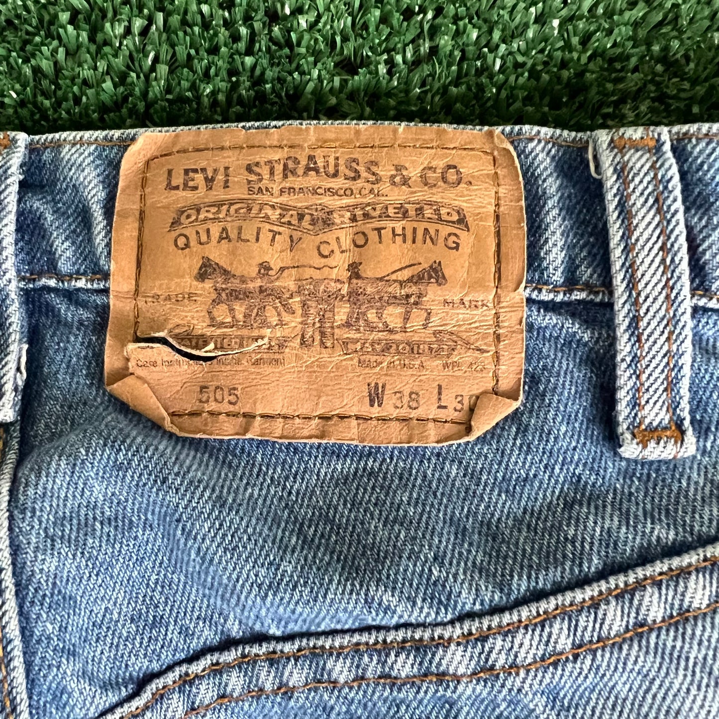 80s Levi's 505 Orange Tab Straight Leg Center Patch Blue Jeans - 36x29"