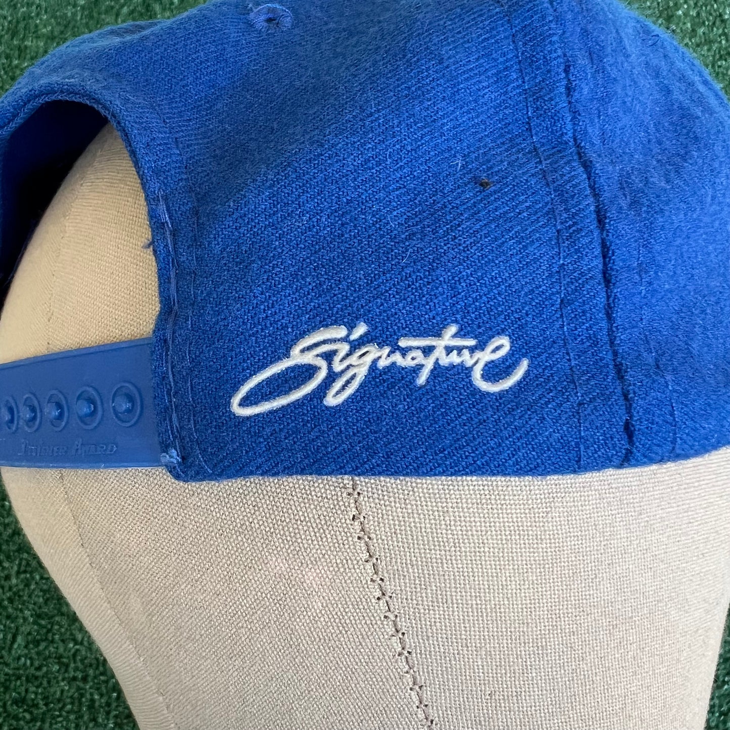 90s AJD NHL New York Islanders Script Spellout Blue Wool Snapback Hat