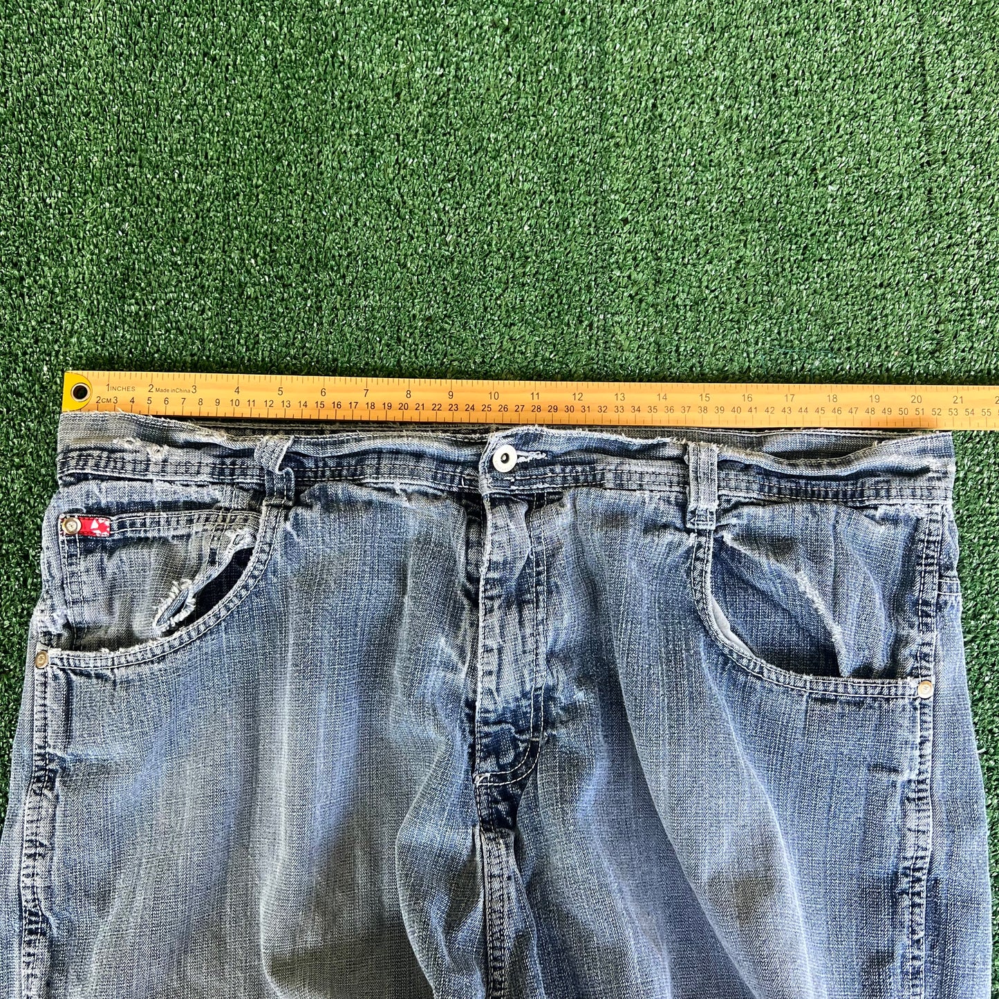 Y2K Southpole Baggy Light Wash Distressed Blue Jean Shorts - 41x13.25"