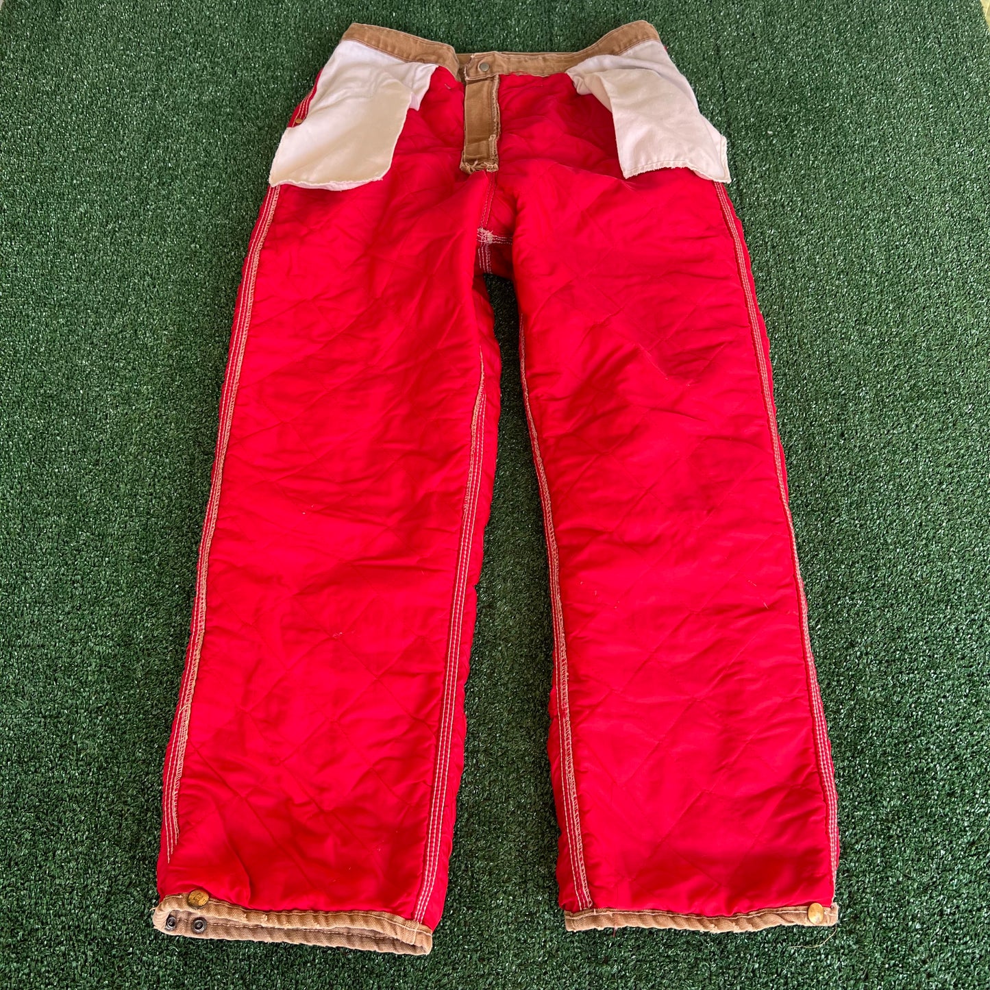 70s Carhartt Brown Canvas Red Lined Quilted Talon Zipper Pants - 32x27.5"