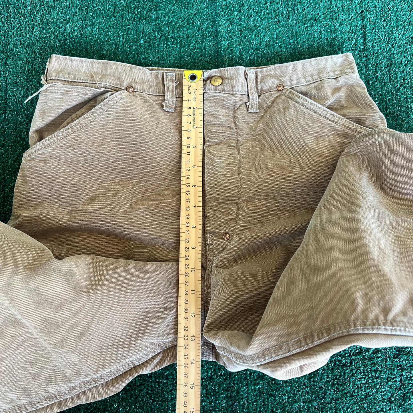 70s Carhartt Brown Canvas Red Lined Quilted Talon Zipper Pants - 32x27.5"