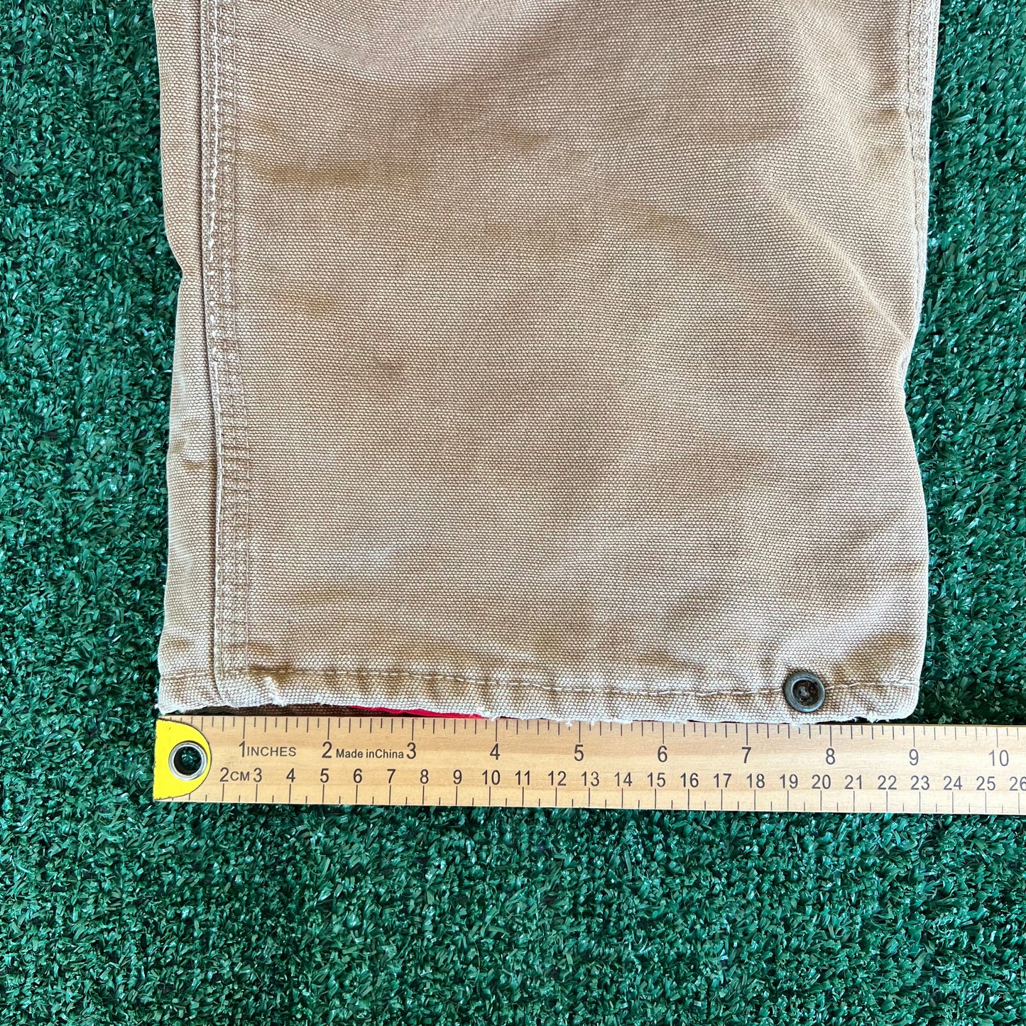 70s Carhartt Brown Canvas Red Lined Quilted Talon Zipper Pants - 32x27.5"