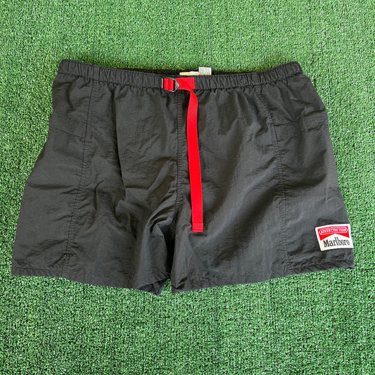 90s Marlboro Adventure Team Board Shorts Black Lined Swim Trunks - Large