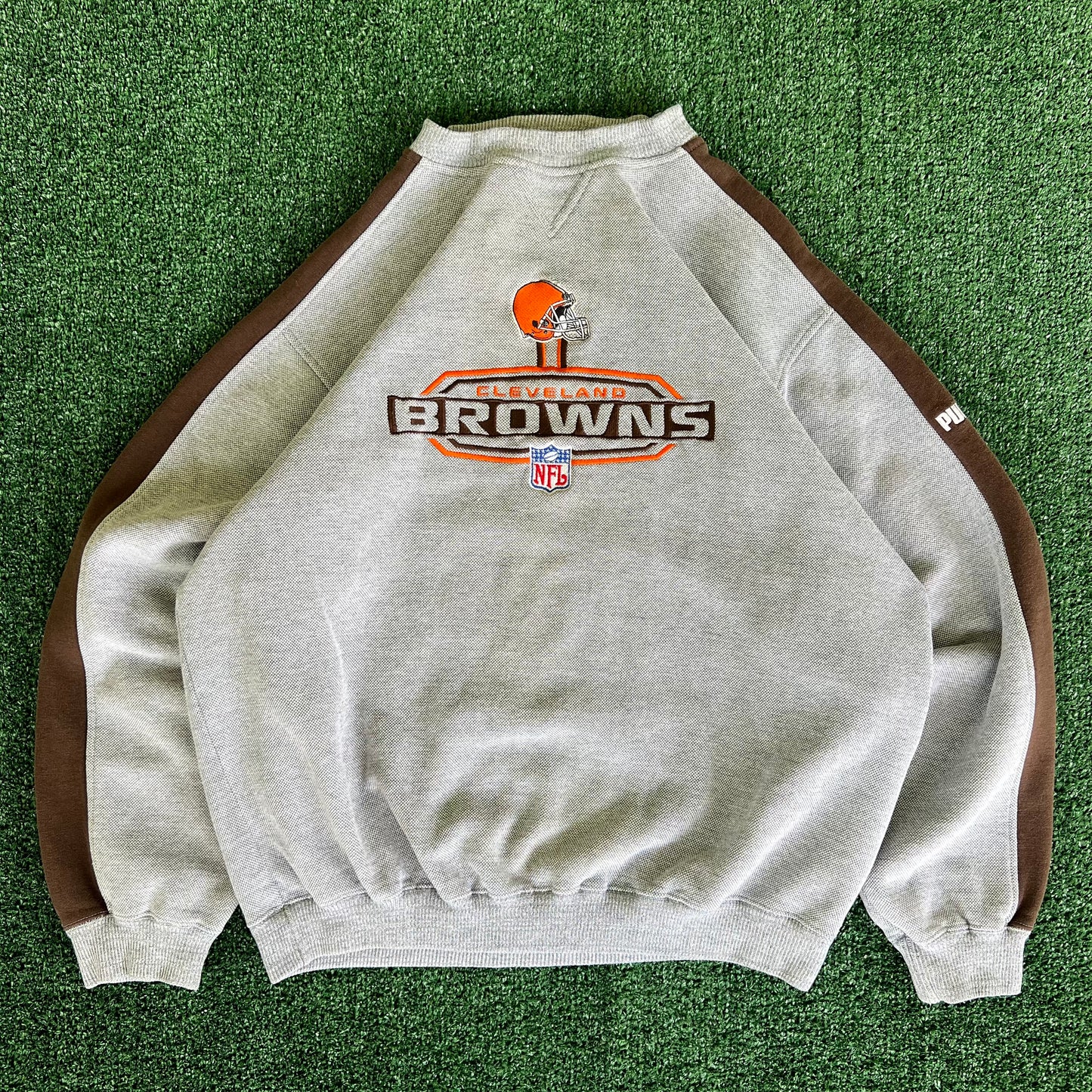 90s Puma NFL Cleveland Browns Gray Striped Sweatshirt - Large