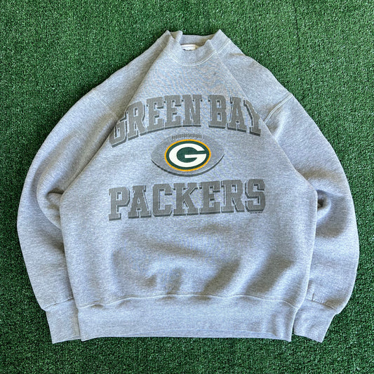 90s Pro Player NFL Green Bay Packers Gray Spellout Sweatshirt - Large