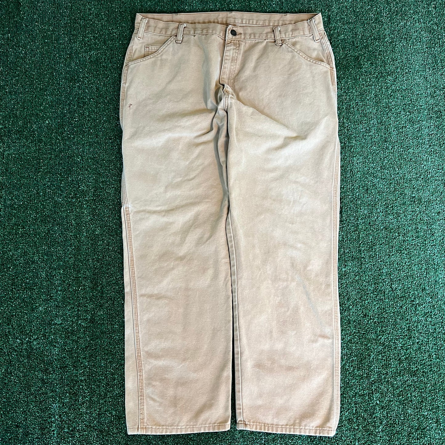 Y2K Dickies Baggy Straight Sun Faded Beige Canvas Carpenter Pants - 38x28" 18" Openings