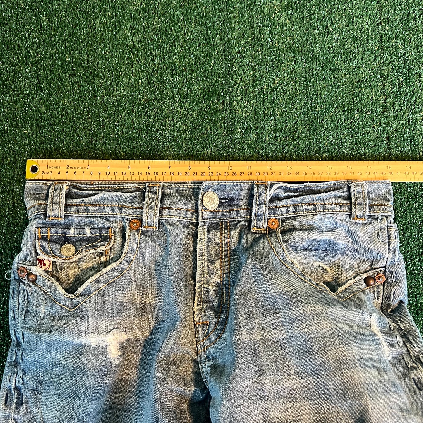 Y2K MEK Baggy Wide-Leg Bootcut Flared Light Wash Blue Jeans - 36x30" 20.5" Openings