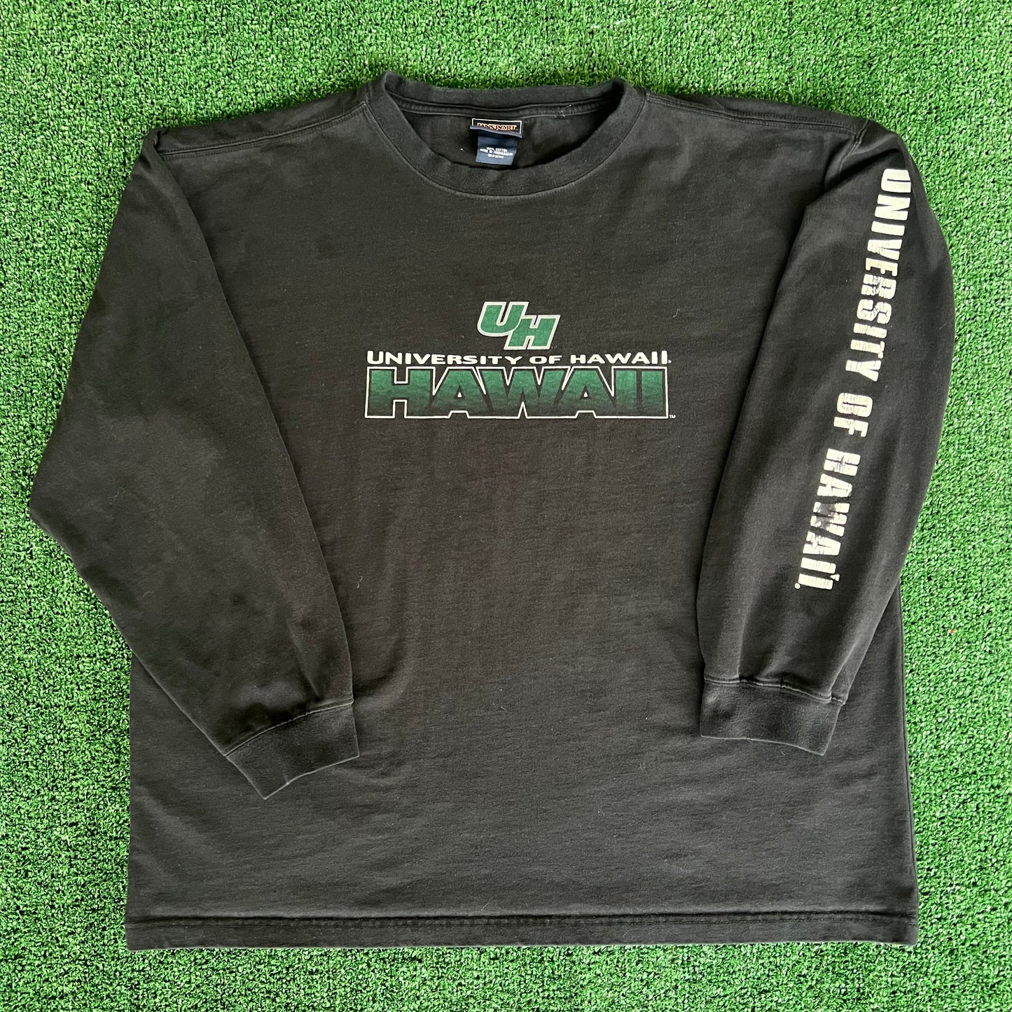Y2K University of Hawaii UH Rainbow Warriors Black Long Sleeve Boxy Shirt - XL