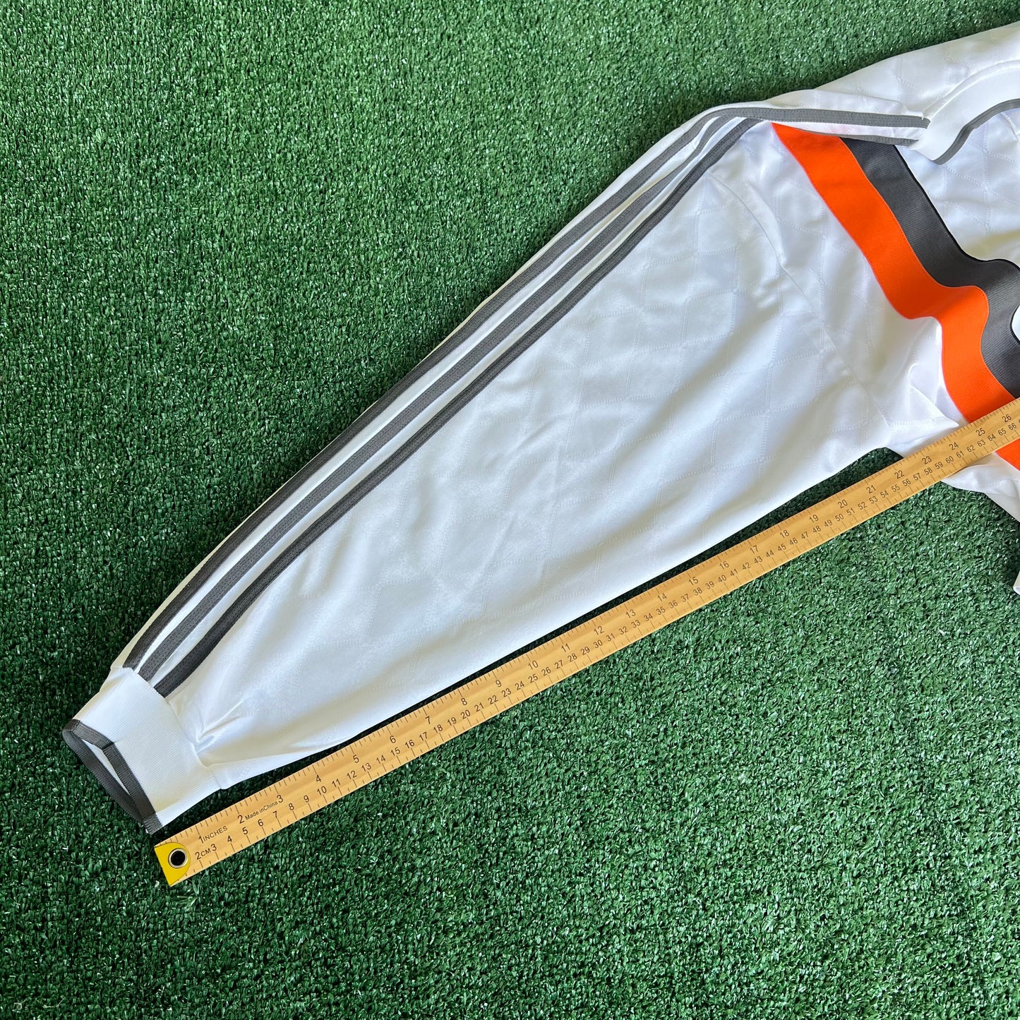 90s Adidas White Orange Gray Stripe Goalkeeper Soccer Jersey - XL