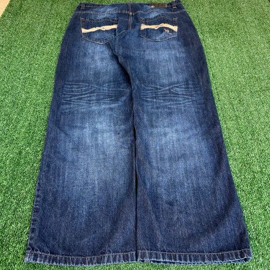 Vintage Y2K Men's Rocawear Baggy Straight Dark Blue Jeans 38x33" 19" Opens Southpole