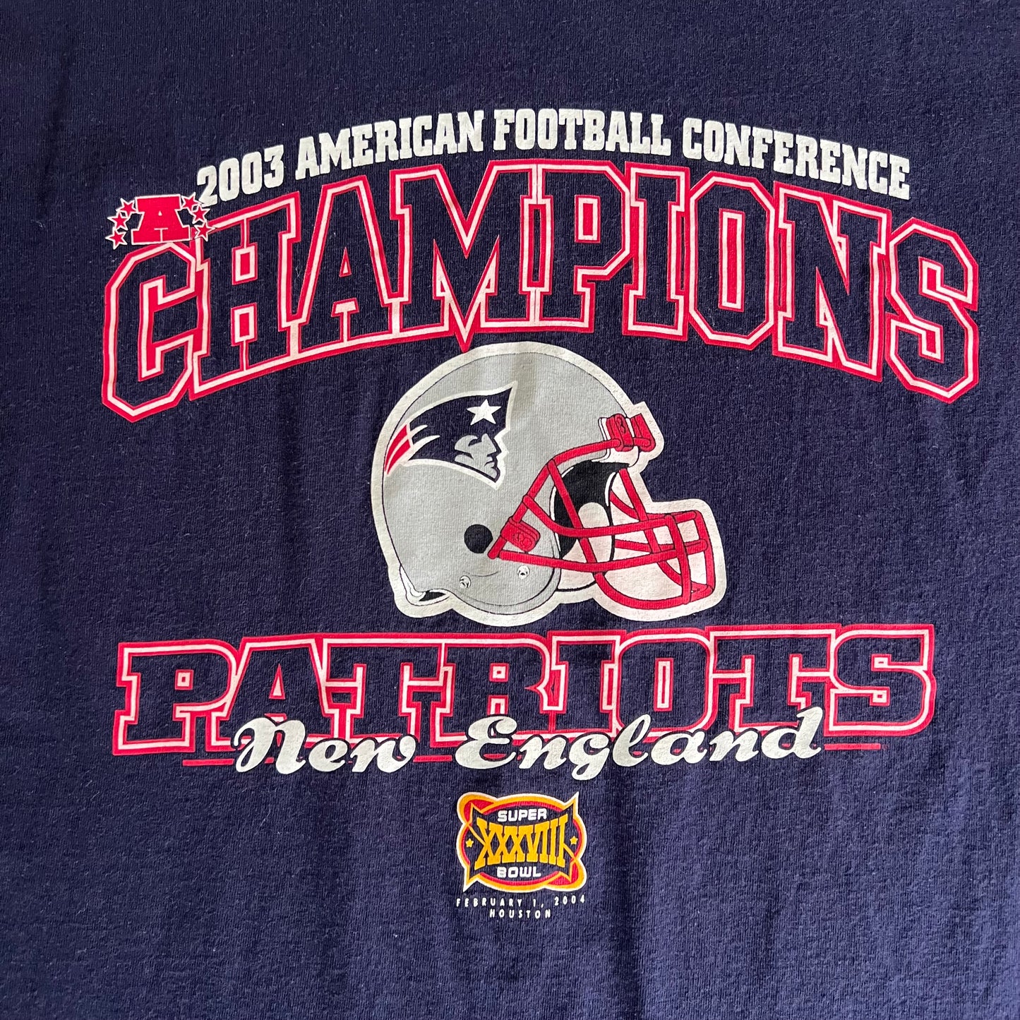 Y2K 2003 NFL New England Patriots Tom Brady AFC Champs Navy T-Shirt - XL