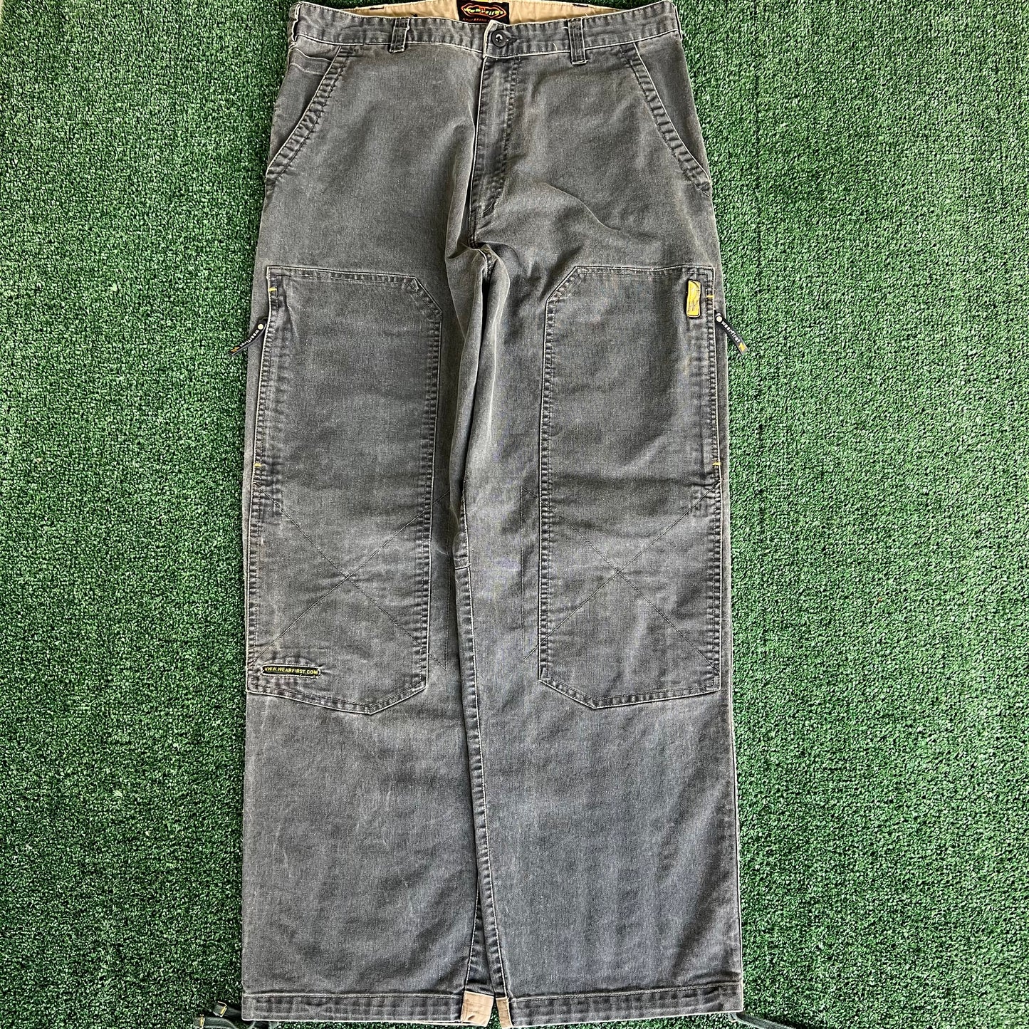 Y2K Wearfirst Gray Baggy Double Knee Canvas Pants - 35x31" 20" Openings
