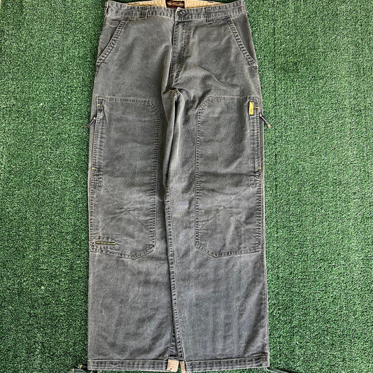 Y2K Wearfirst Gray Baggy Double Knee Canvas Pants - 35x31" 20" Openings