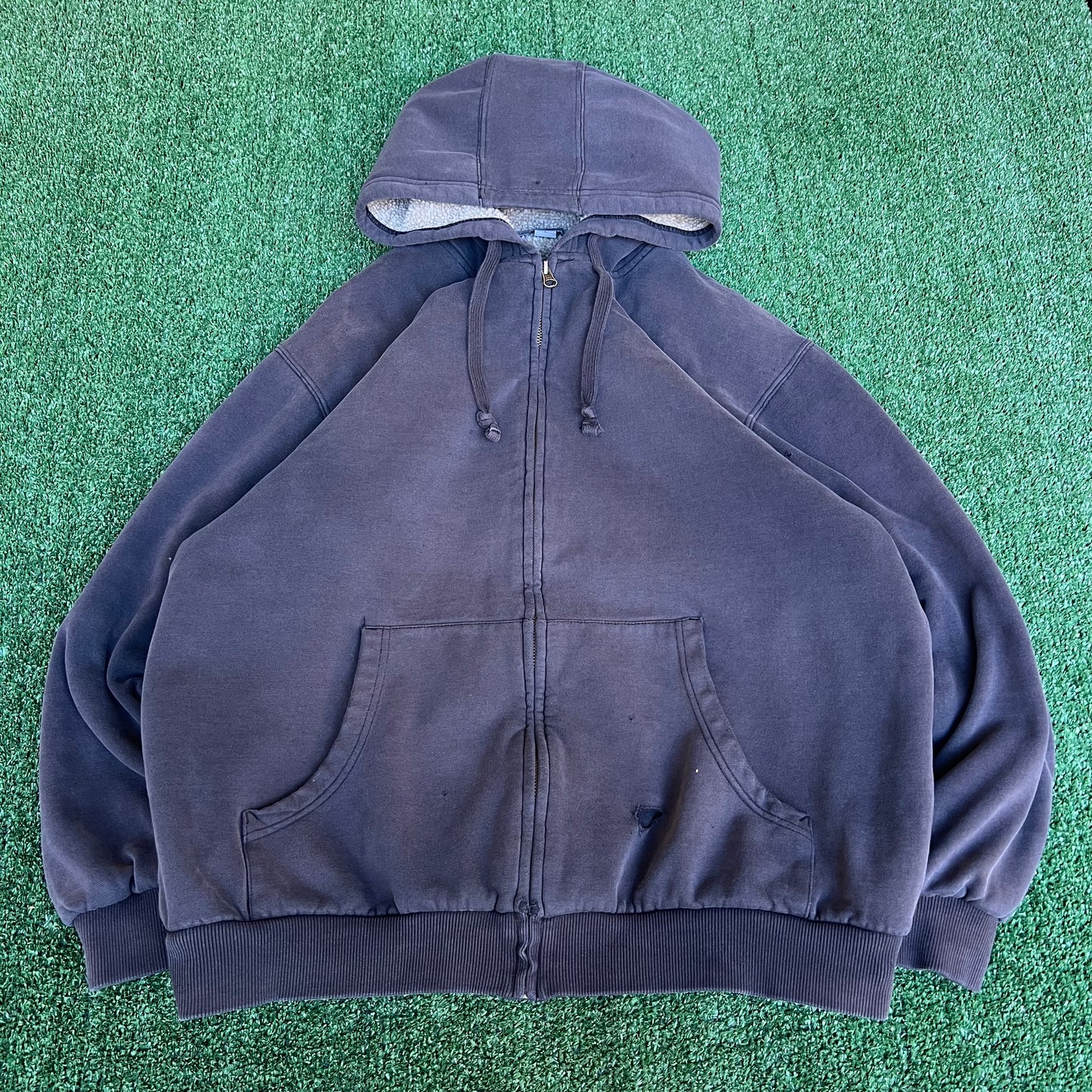 Vintage Y2K Men's Guide Series Heavyweight Fade Black Sherpa Lined Hoodie - Large