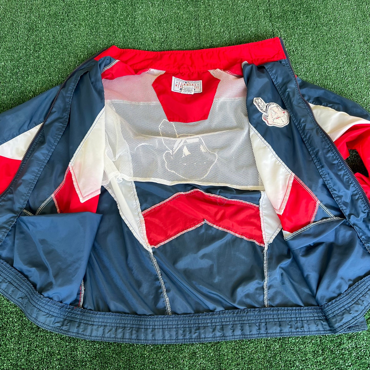 90s Starter MLB Cleveland Indians Navy Blue Zip-Up Windbeaker Jacket - Large