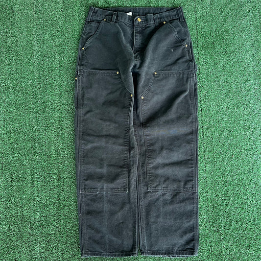 Y2K Carhartt Double Knee Carpenter Faded Black Pants - 33x29.5"