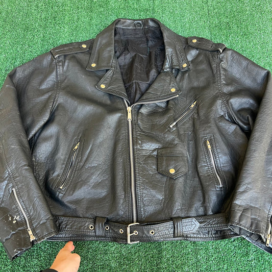 Vintage Mens Punk Rock Crop Black Tumbled Leather Motorcycle Jacket - 2XL 30x26.5"
