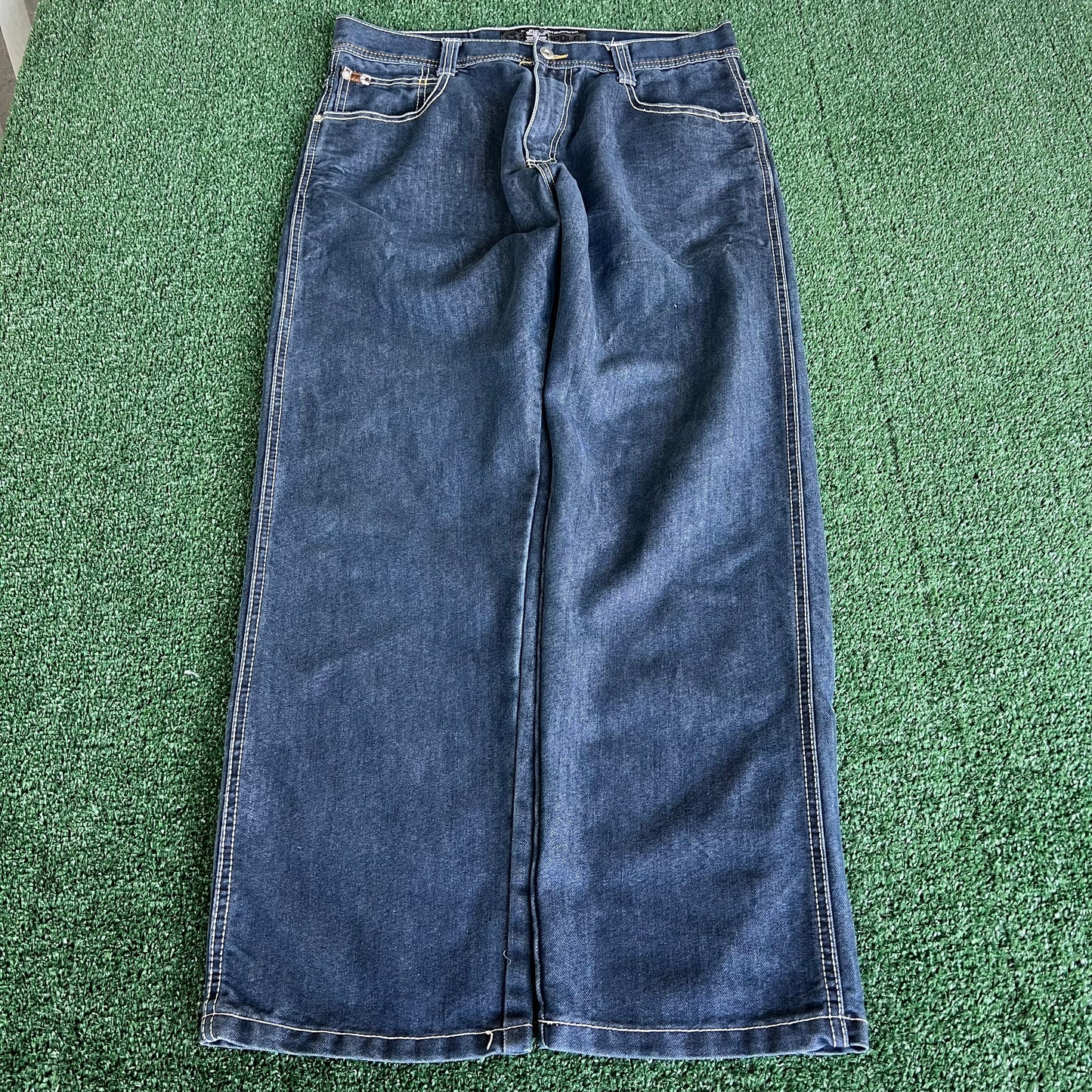 Y2K Southpole Brown Tab Indigo Blue Jeans Baggy Straight 35x30.5" 18" Opens