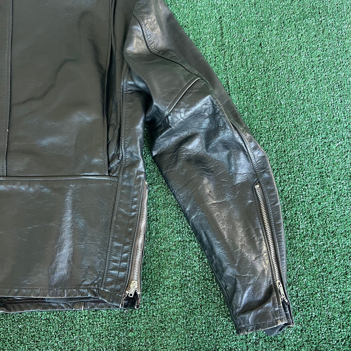 70s Mens 100% Genuine Thick Leather Black Motorcycle Jacket Medium 22x26