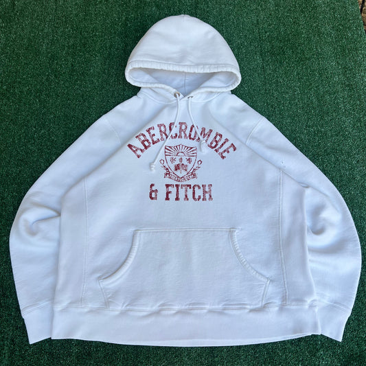 Vintage Y2K Mens Ambercrombie & Fitch White College Spellout Reverse Weave Hoodie - XL