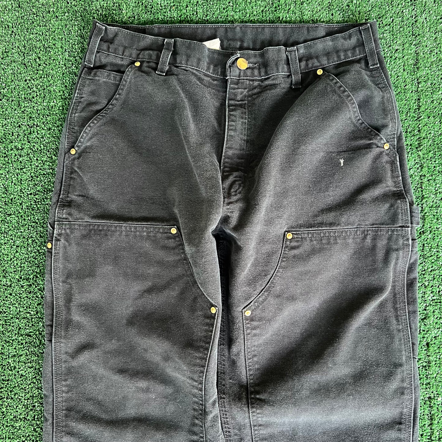 Y2K Carhartt Double Knee Carpenter Faded Black Pants - 33x29.5"