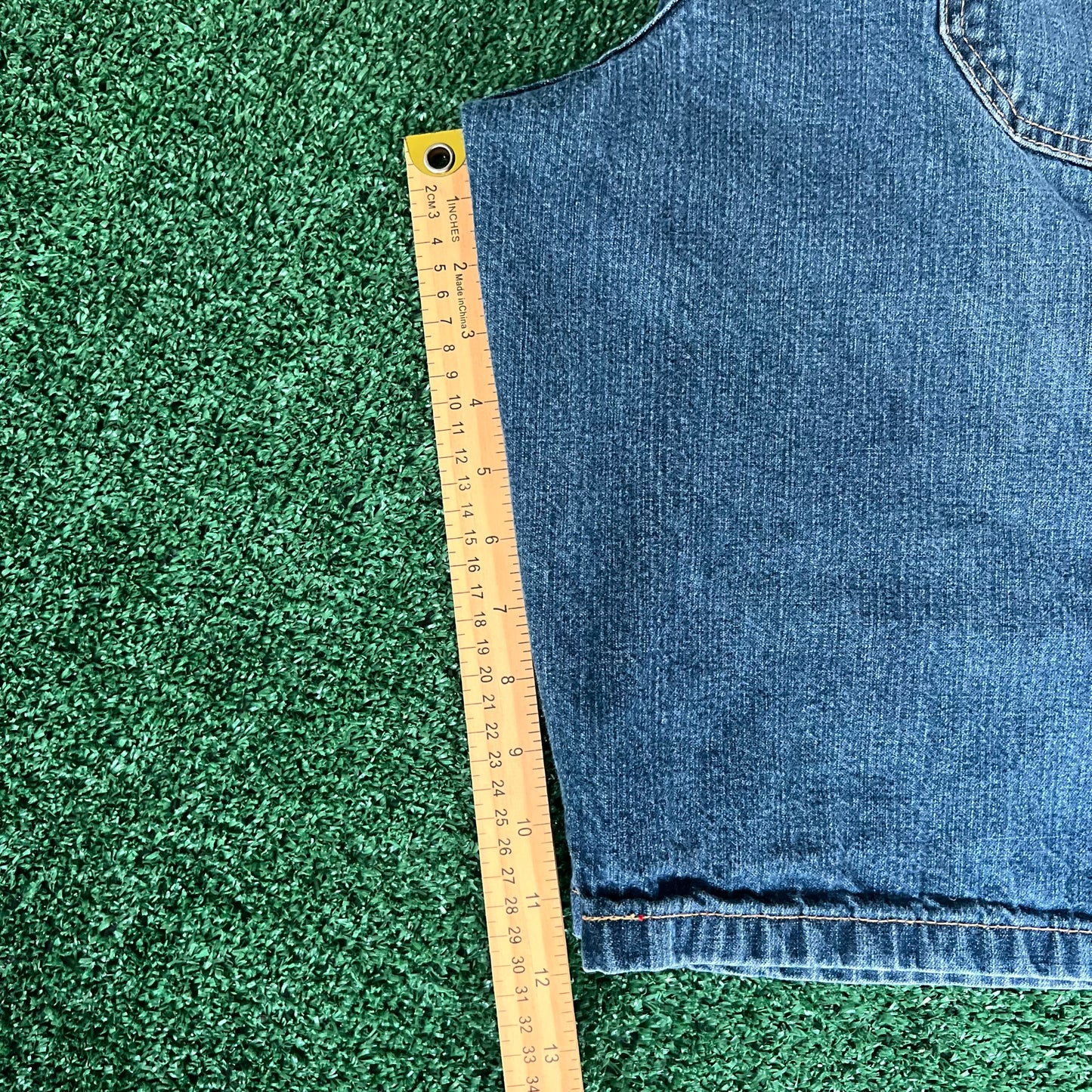 Y2K Tommy Hilfiger Flag Baggy Carpenter Cargo Blue Jean Shorts - 35x12"