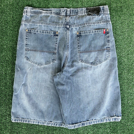 Y2K Southpole Baggy Light Wash Distressed Blue Jean Shorts - 41x13.25"