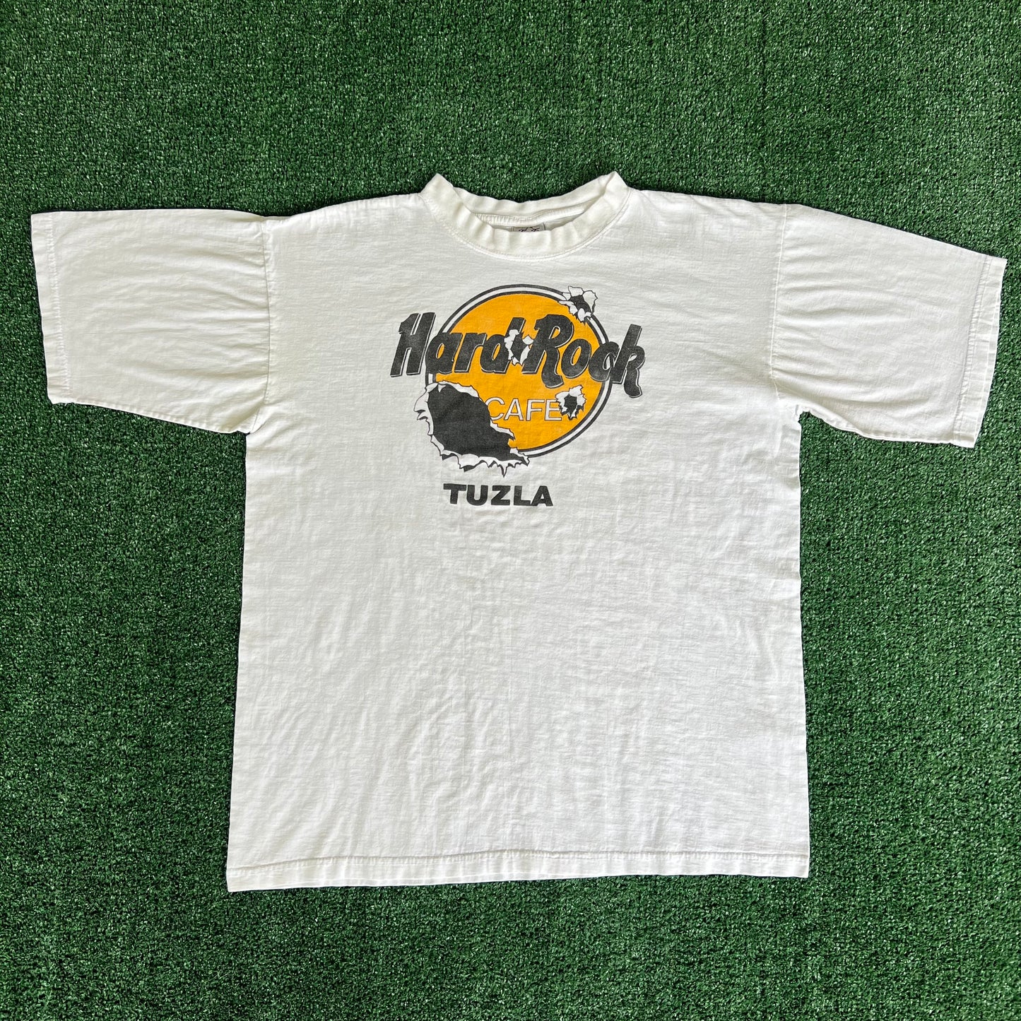 90s Hard Rock Cafe Bootleg Bullet Hole White T-Shirt - Large