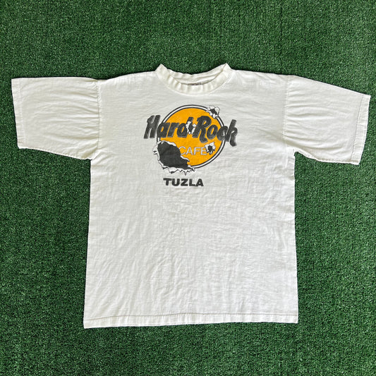 90s Hard Rock Cafe Bootleg Bullet Hole White T-Shirt - Large