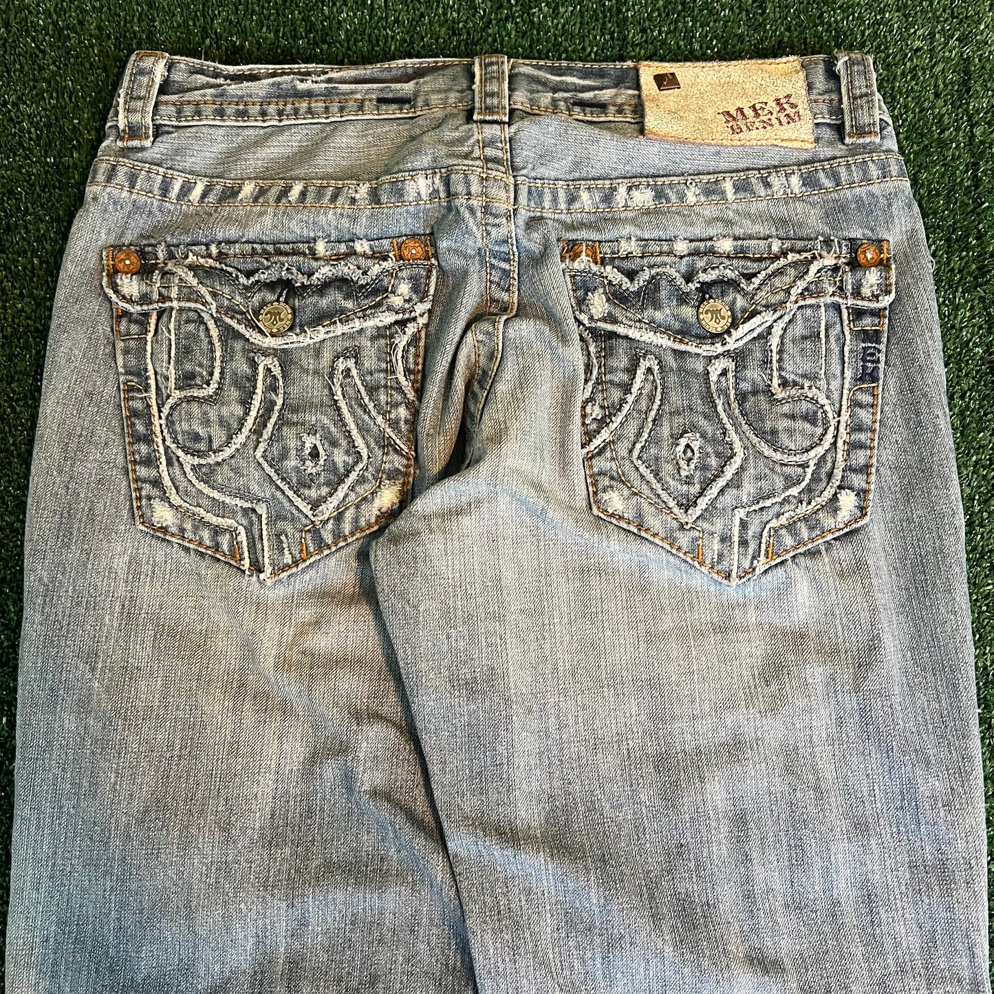 Y2K MEK Baggy Wide-Leg Bootcut Flared Light Wash Blue Jeans - 36x30" 20.5" Openings