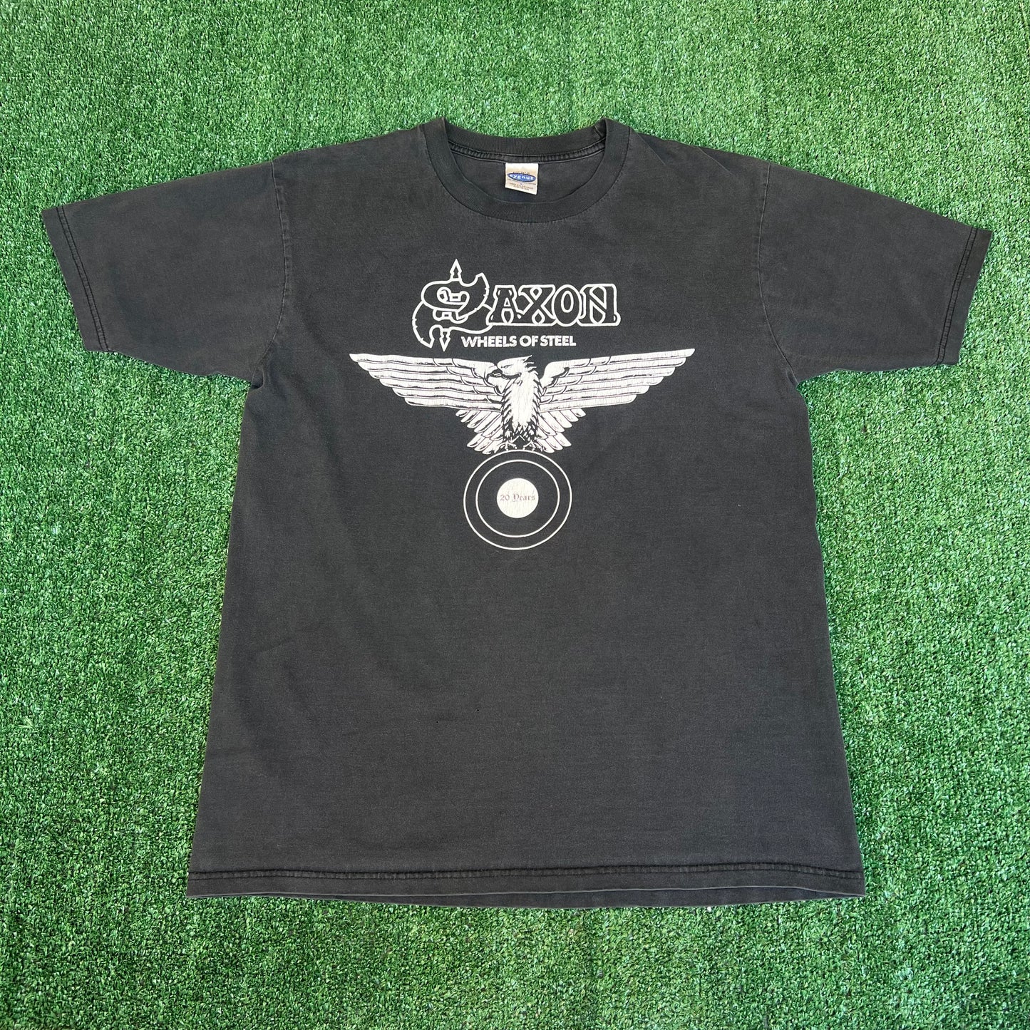VTG Y2K 2000 Wheels of Steel English Heavy Metal Band Faded Black T-Shirt - Large