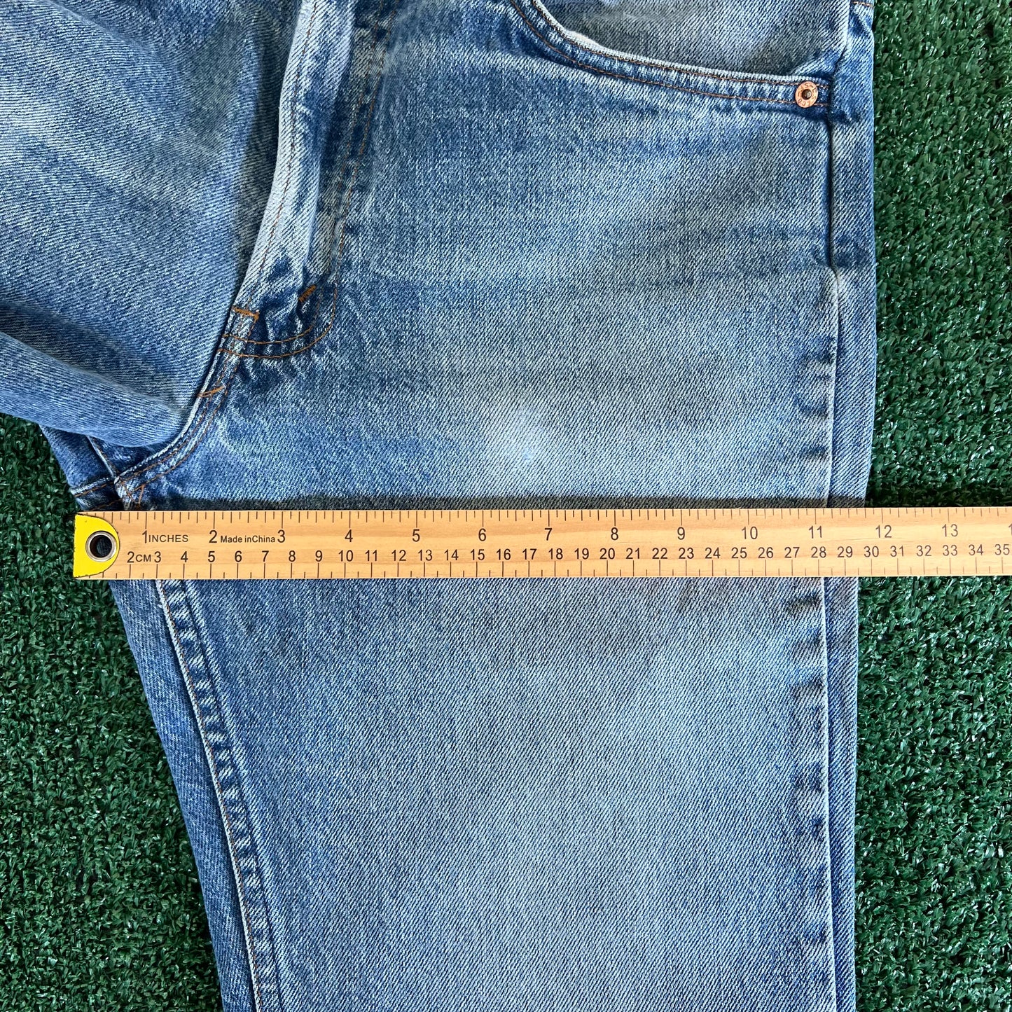 80s Levi's Orange Tab 20517-0217 Bootcut Flare Whisker Blue Jeans 33x30"