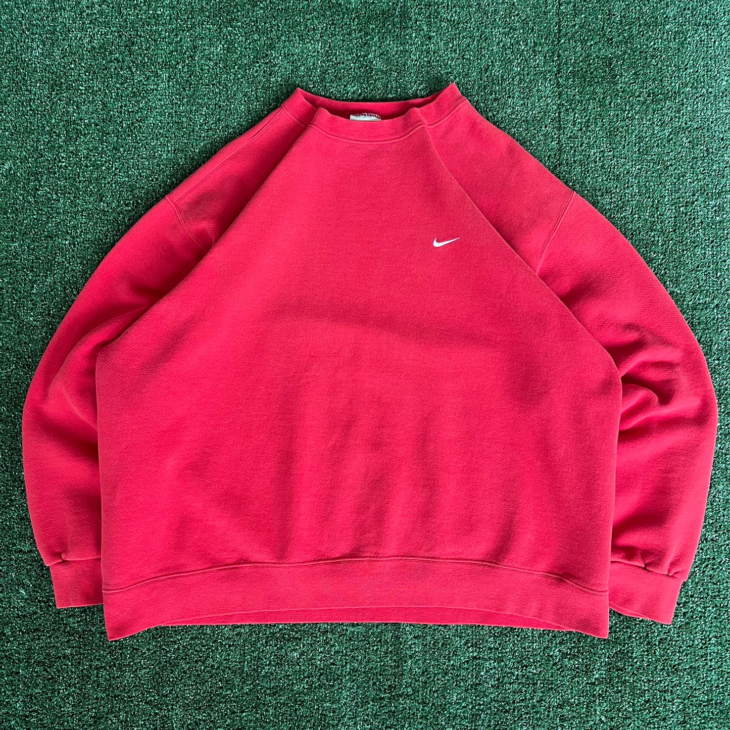 Y2K Nike Red White Essential Side Swoosh Heavyweight Crewneck Sweatshirt - XL