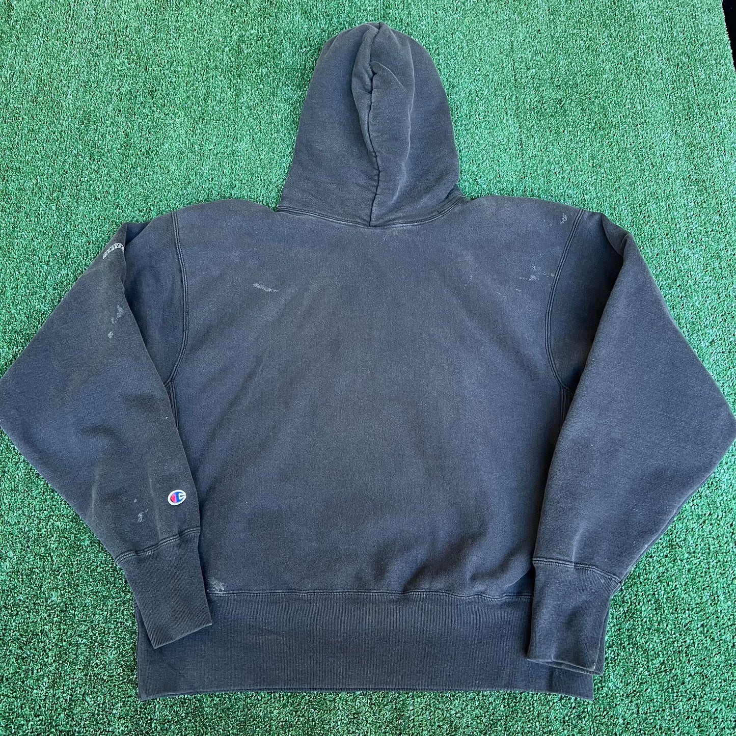 Vintage Y2K 2000 Champion Reverse Weave Faded Black Hollow Man Movie Promo Hoodie - Large