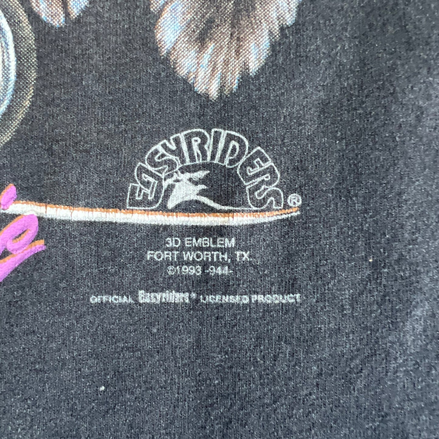 90s 3D Emblem Easy Riders Legends Never Die Chopped Faded Black T-Shirt - XL