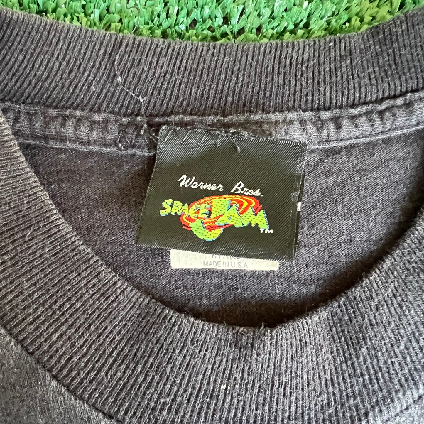 1996 Space Jam Movie Promo Tune Squad Faded Black Long Sleeve T-Shirt - Medium