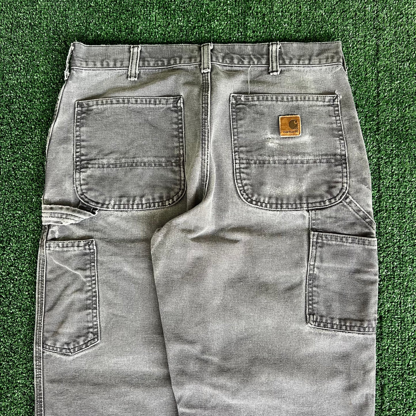 Y2K Carhartt B11 PTB Faded Gray Baggy Carpenter Canvas Pants - 33x29 18" Openings