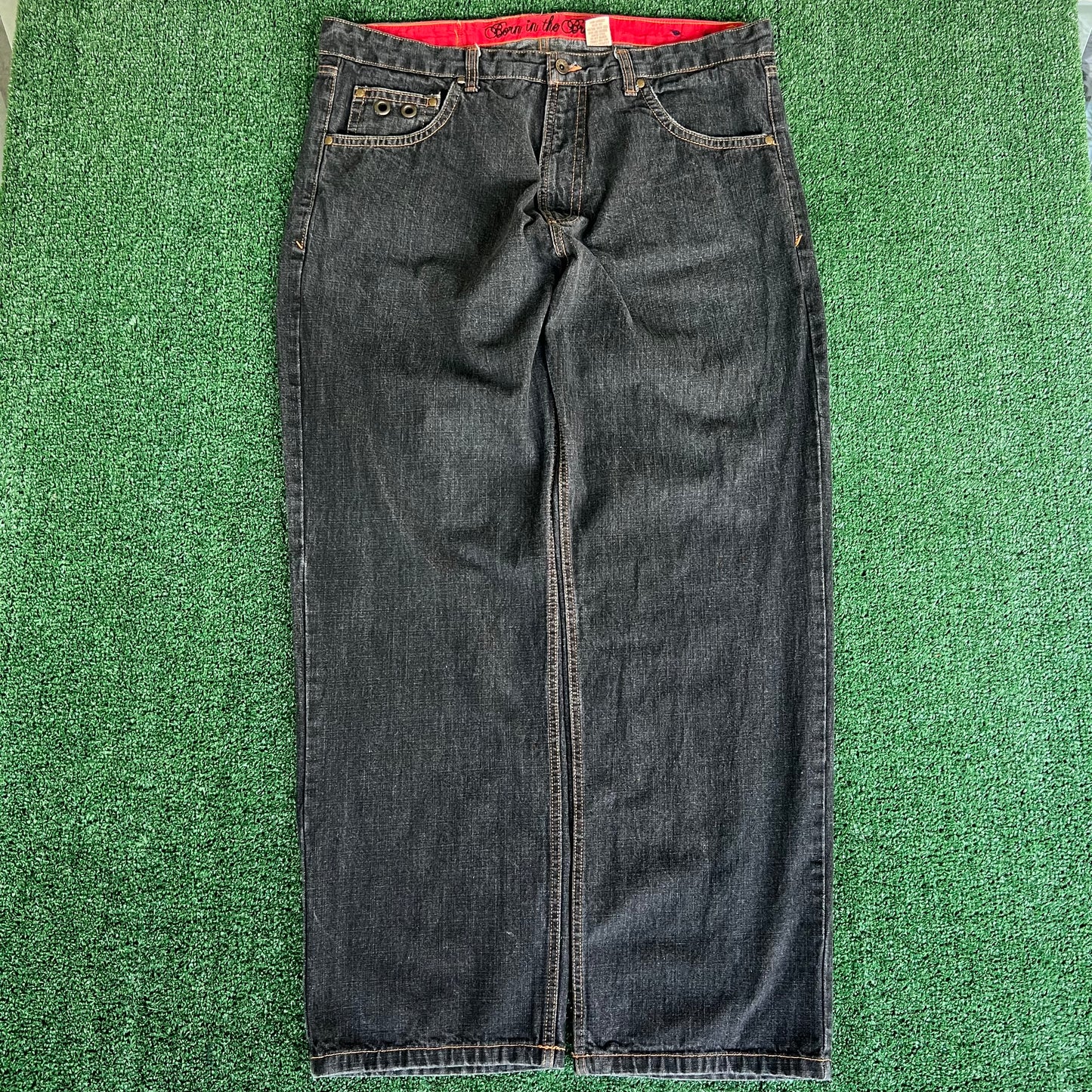 Y2K Men's Born in the Bronx Baggy Wide-Leg Black Jeans - 40x33" 20" Openings