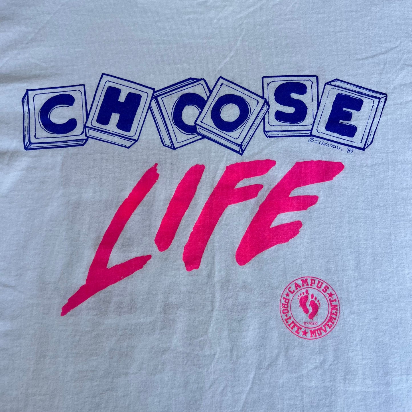 VTG 80s Men's Hanes Pro Life Abortion Heart Beat White SIngle Stitch T-Shirt - XL