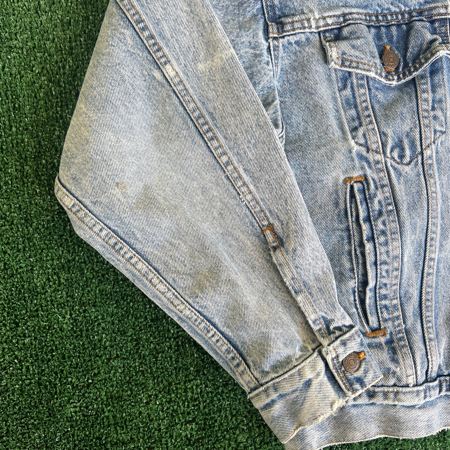 80s Levi's Type 3 Trucker USA Made Acid Wash Blue Jean Jacket - Large