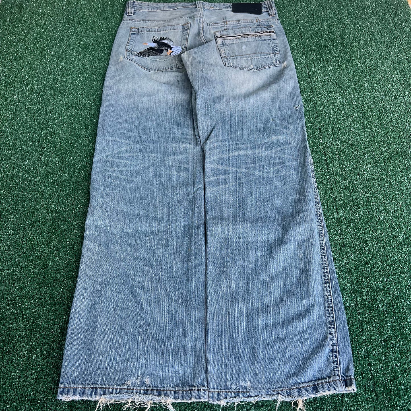 Y2K Surplus Eagle Wide-Leg Baggy Blue Jeans - 34x32.5" 20" Opens
